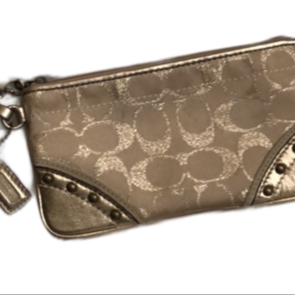 Coach Handbags - Coach Monogram Gold Metallic Wristlet